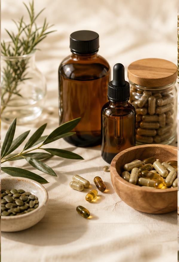 Frascos, suplementos e ervas naturais